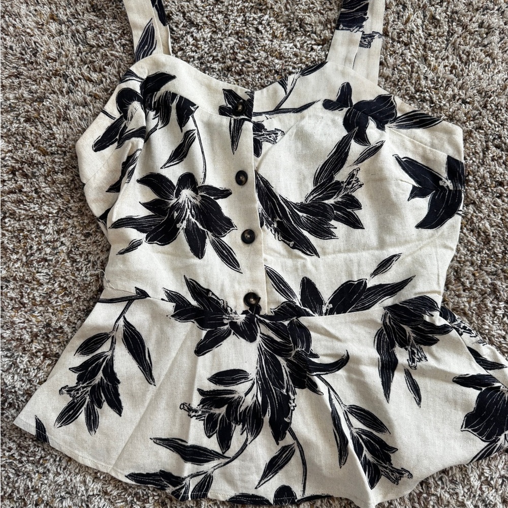 Monteau Black Floral on Cream Blouse